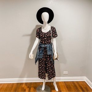 Vintage 90s Floral Midi Dress Size Medium